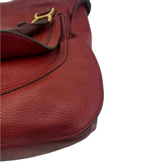 Auth Chloe Large Red Leather Marcie Double Satchel Dual Brown Top Handles Pursea - Picture 7 of 15